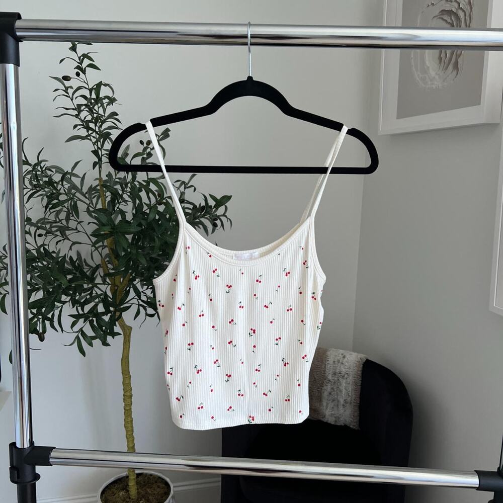 Cherry print cream colored cropped cami